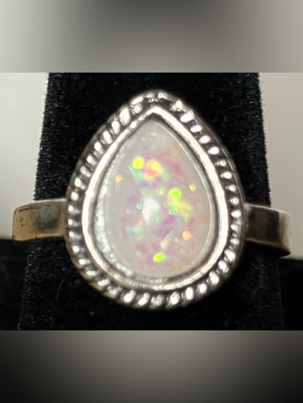 Sterling Teardrop White Opal Ring - Elegant Women’s Jewelry